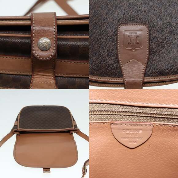 CELINE Macadam Canvas Shoulder Bag Pvc Leather Brown Gold - Picture 11 of 13